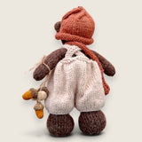Rear view of Bramble Rowan handmade collectible bear showing hand-knitted construction.