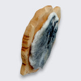 Faela needle felted wolf wall art right side view showing naturally shaped cherry timber mount - handmade in the Boyne Valley Ireland