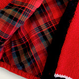 Red and black tartan lining inside handknitted alpaca wool toddler jacket