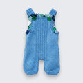 Hand knitted pale blue merino wool baby dungarees full front view - 100% merino wool, one of a kind, handmade in Co. Meath Ireland by The Crafty Pebblers
