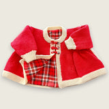 Red merino wool baby matinee coat with natural ecru trim