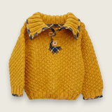Mustard alpaca and wool children's jumper with printed tartan trim.