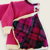 Printed tartan lining inside magenta merino wool baby matinee coat