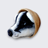 Needle felted badger wall art left side view - natural wool badger sculpture, one of a kind, The Crafty Pebblers