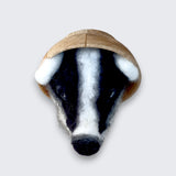 Needle felted badger wall art top view showing black and white wool texture - handmade in Co. Meath