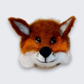 Needle felted fox wall art detail view showing white chest markings and expressive face - natural wool, Ireland