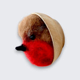 Needle felted robin wall art left side view - natural wool robin sculpture, one of a kind, The Crafty Pebblers