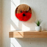 Needle felted robin wall art displayed in home interior - handmade Irish wildlife art by The Crafty Pebblers
