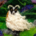 Needle felted sheep wall art close up detail showing Bluefaced Leicester locks from Cornstown House - natural wool, Co. Meath Ireland