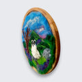 Needle felted sheep wall art side view showing depth of wooden plate mount - Bluefaced Leicester locks and merino wool, handmade in Ireland