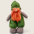 Rear view of Pip Elder handmade collectible bear showing the hand-knitted construction and knitted rucksack.