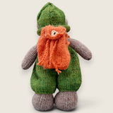 Rear view of Pip Elder handmade collectible bear showing the hand-knitted construction and knitted rucksack.