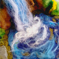 Close-up of swirling felted water in The Living Fall, a handcrafted 3D wool fibre art sculpture.