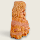 Right side view of The Woodlander hand-carved lime wood sculpture, showing the deeply carved profile, hair and beard detailing.
